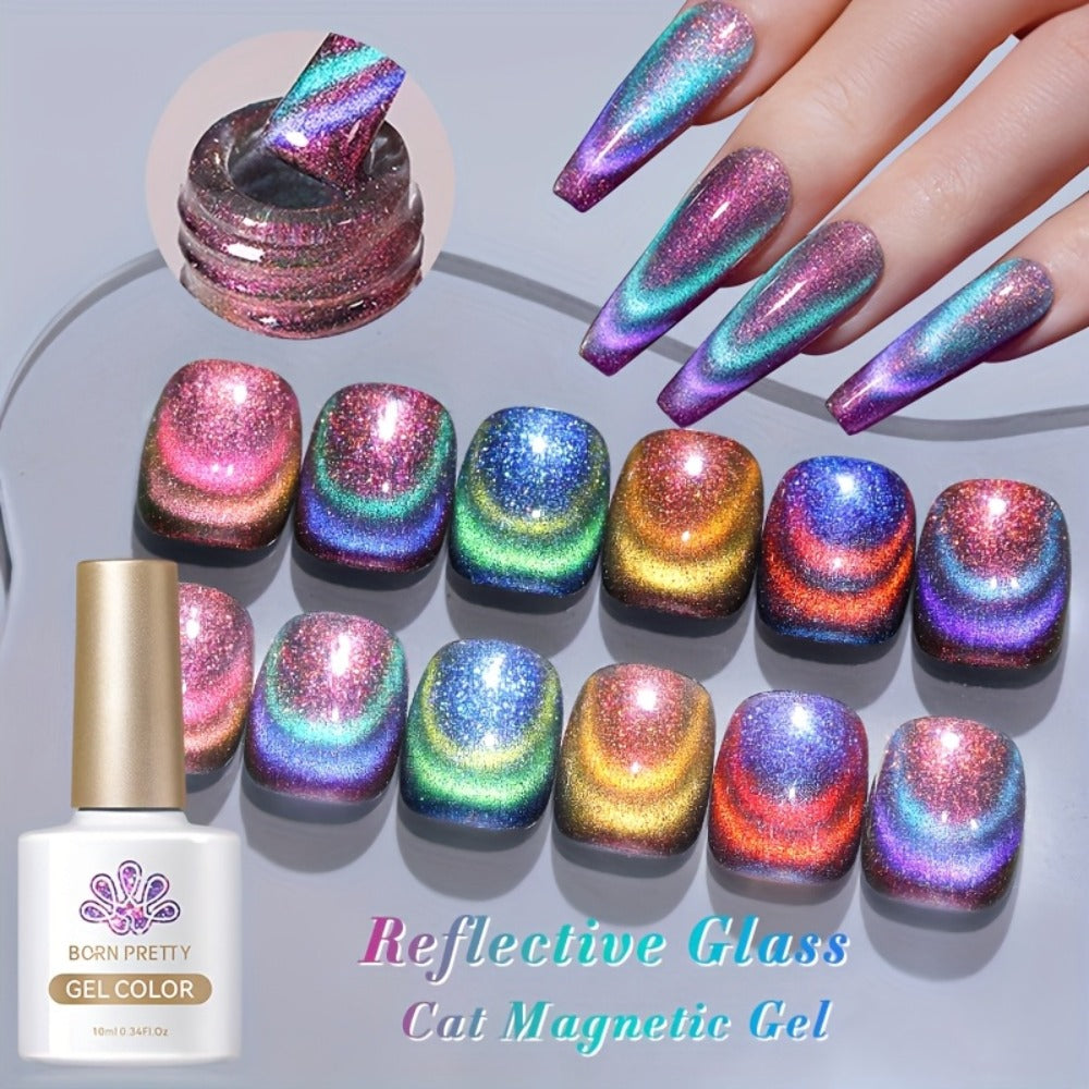 Gel Nail Polish BORN PRETTY 6-Piece 10ml Magnetic Cat-Eye Set with Double-Light Reflection