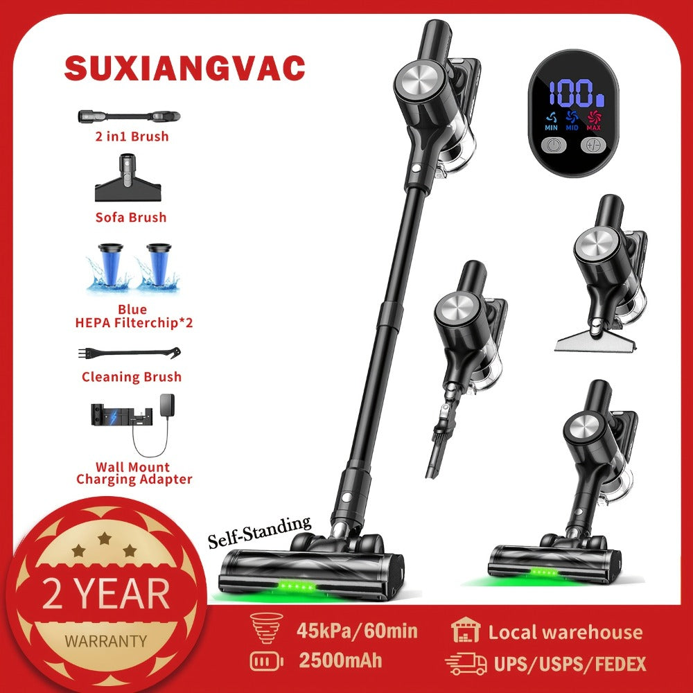 Cordless Stick Vacuum Cleaner 45KPA 8-in-1 with Anti-Tangle Brush Green Light Detection for Carpet Pet Hair Hardwood Tile Floor