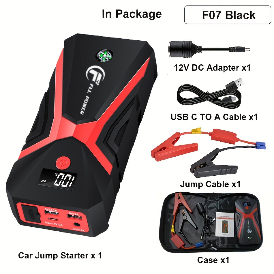 12V Jump Starter with F07, F13, F19 or F03 Black Model Options, Digital Display, LED Light and USB Connections