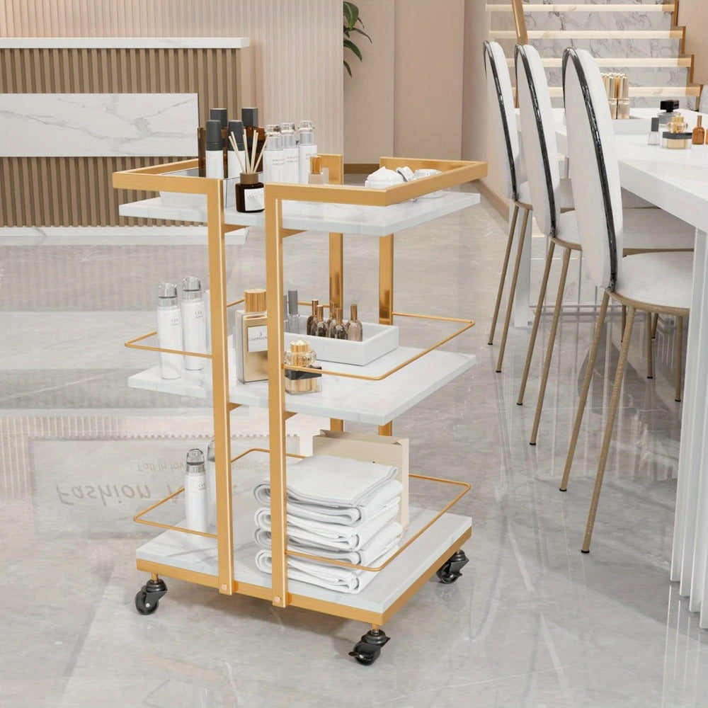 Three-Shelf Rolling Salon Trolley with Side Handles, Locking Casters and Four Color Configurations