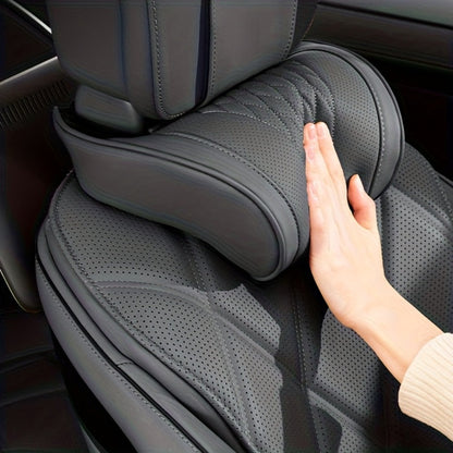 Car Neck Pillow Nappa Leather Headrest – Memory Foam Lumbar Support with Embroidery, All-Season Universal Car Interior Accessory
