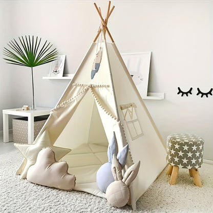 Kids Nordic Style Conical Indoor Play Tent, Teepee Playhouse for Boys & Girls, Beige, No Bottom Pad