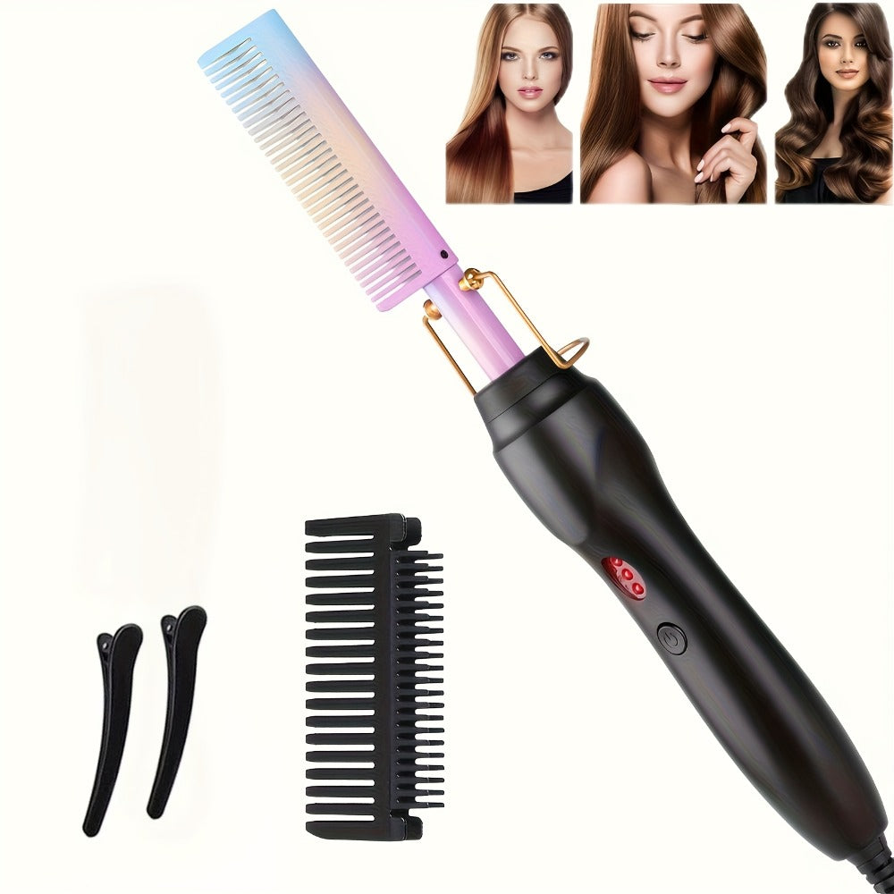 Electric Hot Comb Hair Straightener Ceramic Copper Heating Plate Portable Heat Press Comb for Home, Travel and Salon Hair Styling