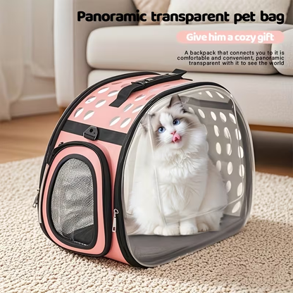 Clear-Panel Pet Carrier Backpack with Ventilation Holes, Mesh Sections and Small or Large Sizes in Four Colors