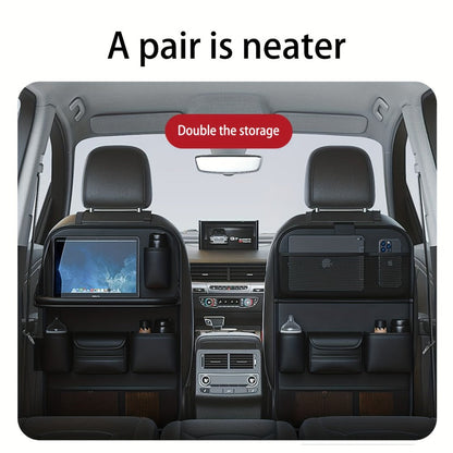 Car Backseat Organizer with Foldable Table Tray & Tablet Holder – PU Leather Seat Back Protector Kick Mat