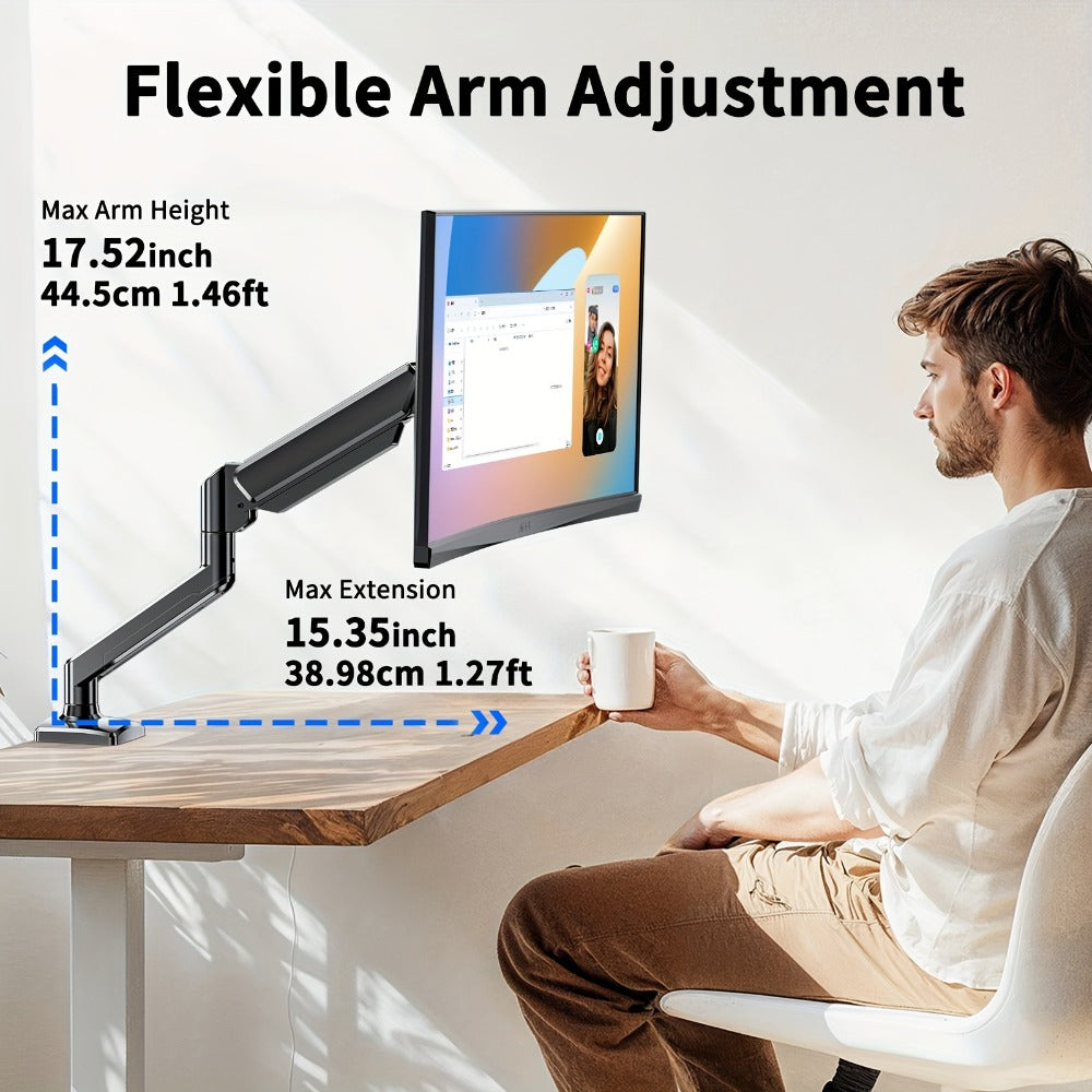 Aluminum Alloy Gas Spring Monitor Arm, Full Motion Swivel Tilt Rotate, Desk Mount for 13-32 Inch Screens