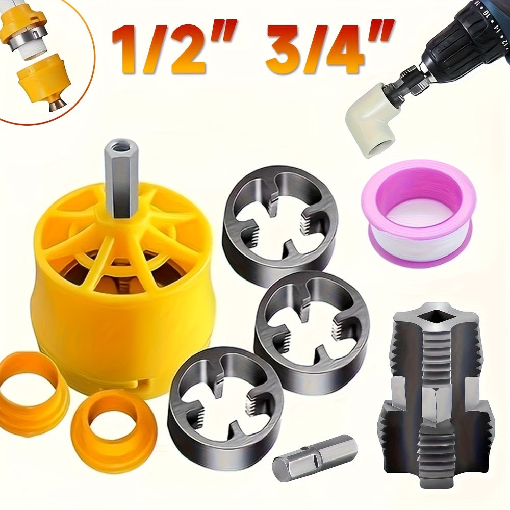 Pipe Threading Set 9 & 13-Piece, Power Drill Water Pipe Thread Dies for 1/2", 3/4" & 1" Inside & Outside Threading