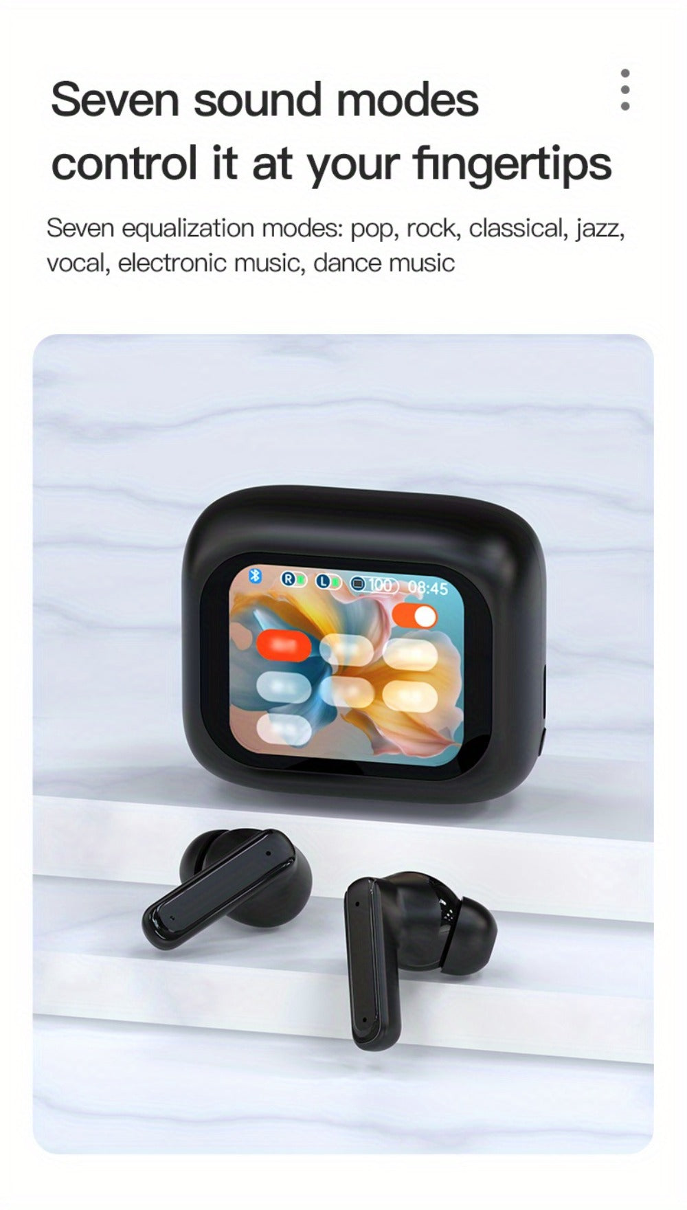 Touchscreen ANC Wireless Earbuds Full-Color Display, Noise Cancelling In-Ear with Charging Case for Sports Gaming Business