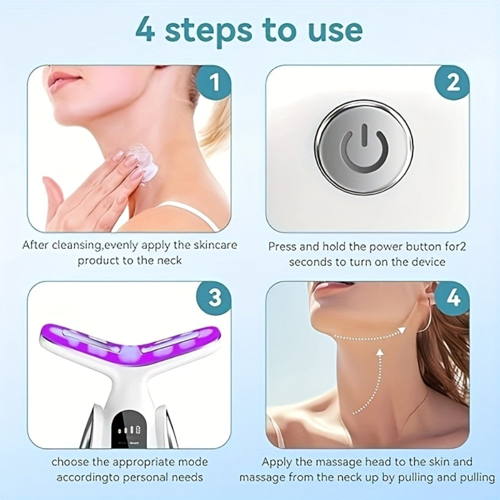 Face & Neck Massager 7-in-1 LED Light Therapy USB Rechargeable - Multifunctional Facial Lifting Wrinkle for Home or Salon Spa Use