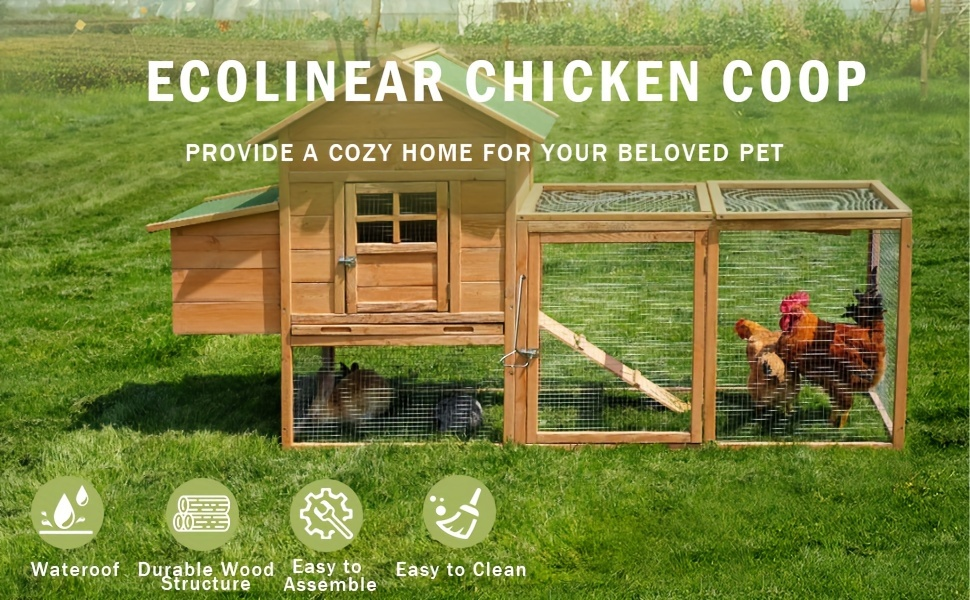Chicken Coop with Run Large Outdoor Wooden Hen House 82 Inch Walk-in Poultry Cage for 2-4 Chickens Ducks for Garden, Patio and Yard Use