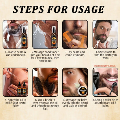 Beard Oil & Balm Grooming Kit for Men – 9-Piece Complete Beard Care Set with Conditioner Wash Brush Comb Clippers Travel Pouch