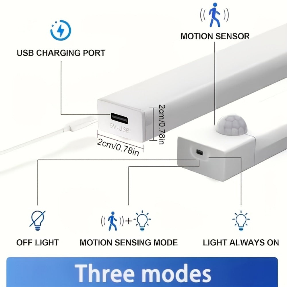 USB-C Rechargeable Motion Sensor LED Light Bar Sets in 10, 20 or 30cm Sizes and 6-, 9- or 12-Packs