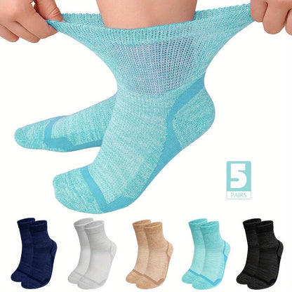 Wide Calf Socks 5 Pairs Loose Top Non-Binding Breathable Crew Socks for Men Women Plus Size for Entryways, Bedrooms and Living Spaces