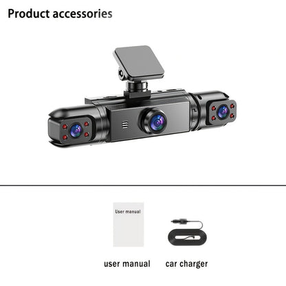 360° 4-Channel Dash Cam 1080P Front + 720P Rear Left Right Full Coverage, WDR Night Vision, G-Sensor, Loop Recording