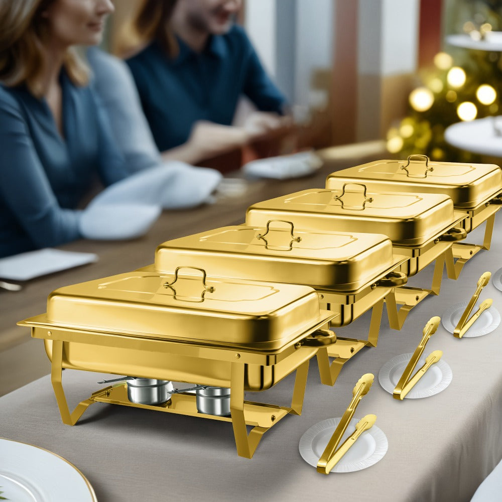 Chafing Dish Buffet Set 8QT Gold - Stainless Steel Food Warmer with Lid Foldable Stand for Entryways, Bedrooms and Living Spaces