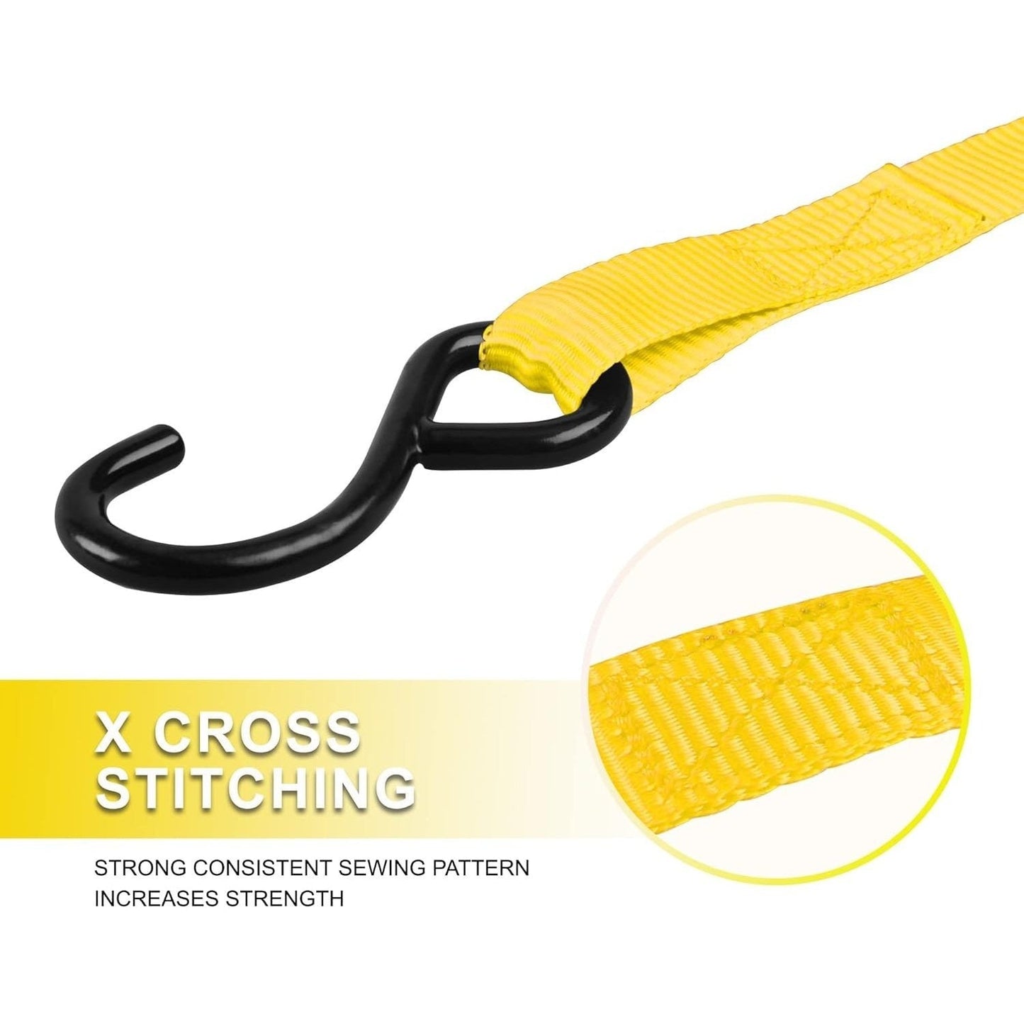 Ratchet Tie Down Straps 4-Pack 15FT 1, 500 lb Break Strength Heavy Duty with Soft Loops & Storage Bag – High-Visibility Webbing