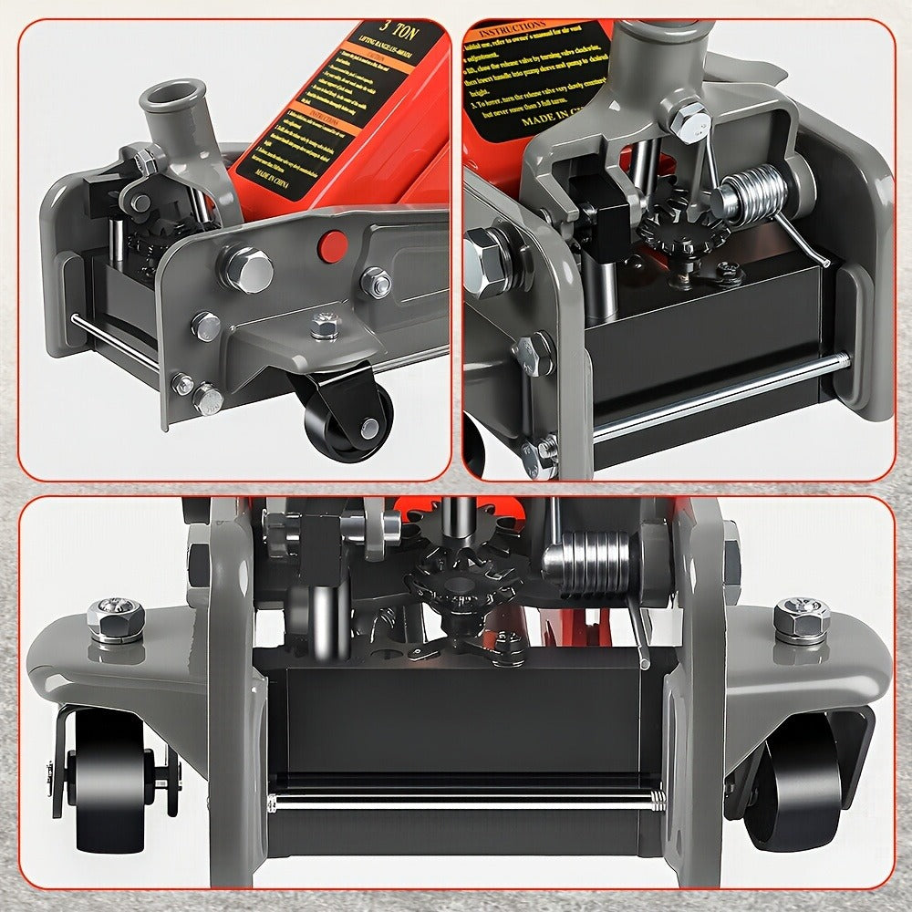 3 Ton Floor Jack with Wheels Rapid Pump Low Profile Car Jack 5.31"-18.11" Lift Range 460mm Max Height