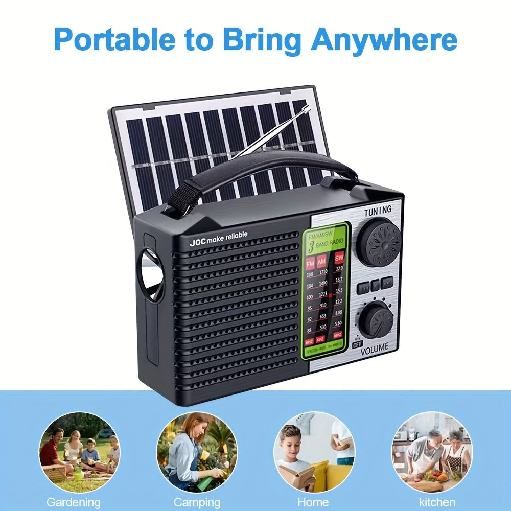 Emergency Solar Hand Crank Radio 5-in-1 with Dual Speaker, FM AM SW VHF, MP3 USB TF Card Player, 180° Foldable Solar Panel