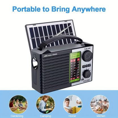 Emergency Solar Hand Crank Radio 5-in-1 with Dual Speaker, FM AM SW VHF, MP3 USB TF Card Player, 180° Foldable Solar Panel