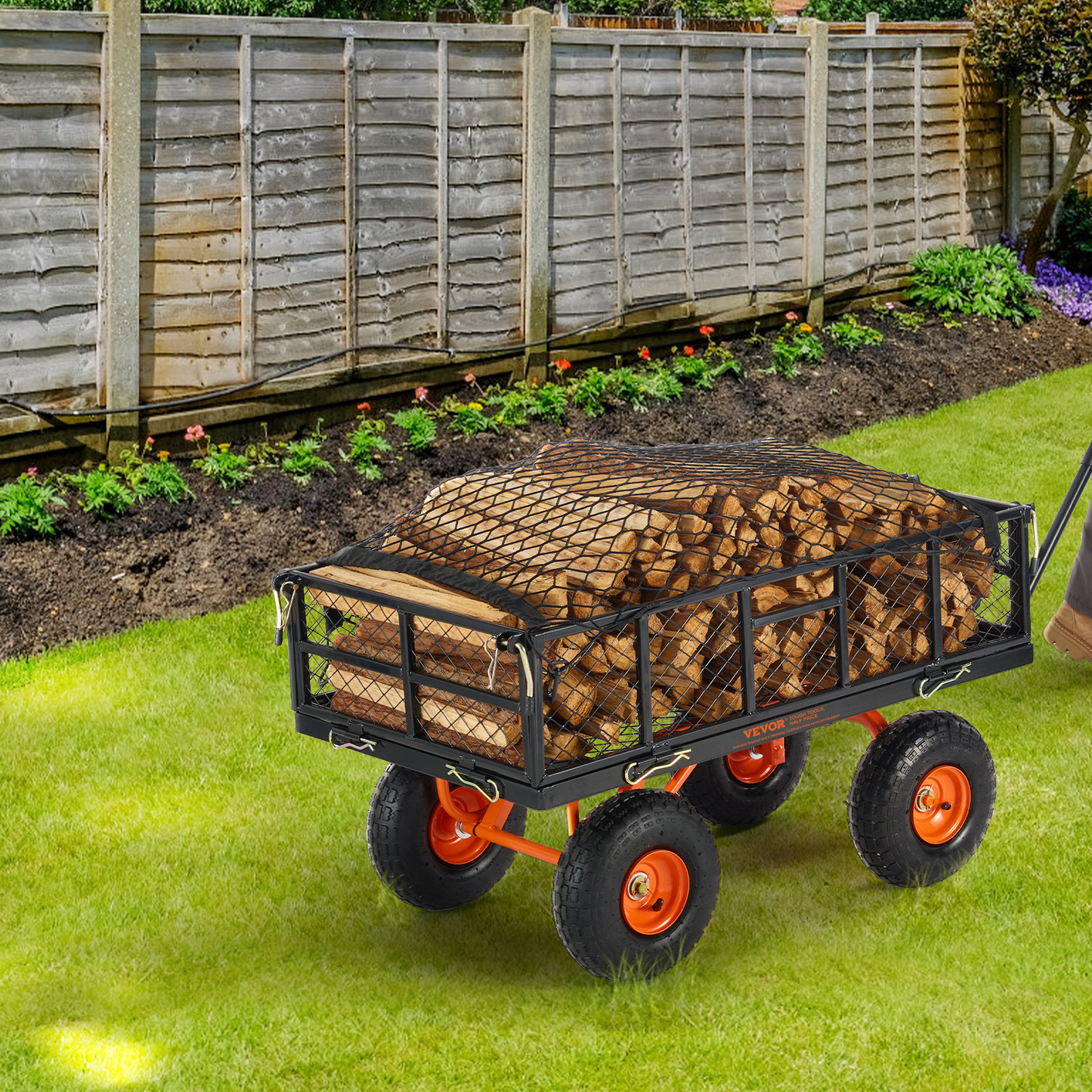 Garden Dump Cart Convertible Flatbed Utility Wheelbarrow with 2-in-1 Handle, Removable Side Panels