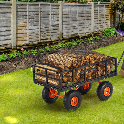 Garden Dump Cart Convertible Flatbed Utility Wheelbarrow with 2-in-1 Handle, Removable Side Panels