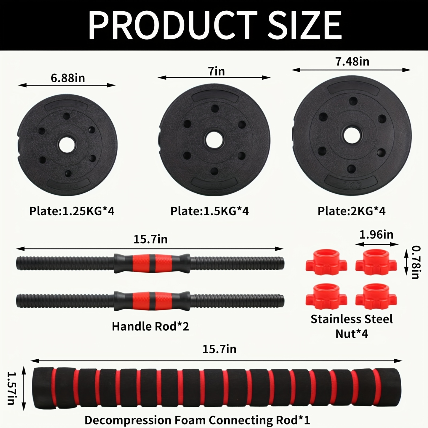 44-Pound Adjustable Dumbbell and Barbell Set with Black Round Plates, Connecting Rod and Double Lock Nuts