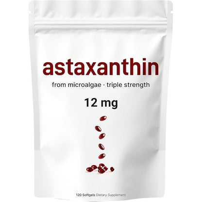 Astaxanthin 12mg Softgels 3-Pack 120ct 4-Month Supply for Bath Time, Home Spa and Personal Care