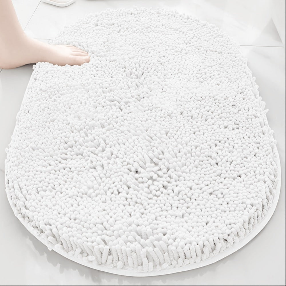 Oval Chenille-Style Bath Mat with Five Color Designs and 40 × 60 to 63 × 95 cm Size Options