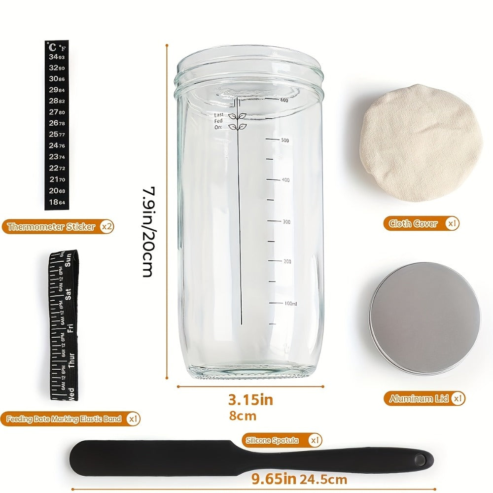 Glass Fermentation Jar Kit 24oz with Thermometer Scraper Cloth Lid Aluminum Lid and Auxiliary for Entryways, Bedrooms and Living Spaces
