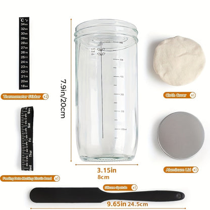 Glass Fermentation Jar Kit 24oz with Thermometer Scraper Cloth Lid Aluminum Lid and Auxiliary for Entryways, Bedrooms and Living Spaces