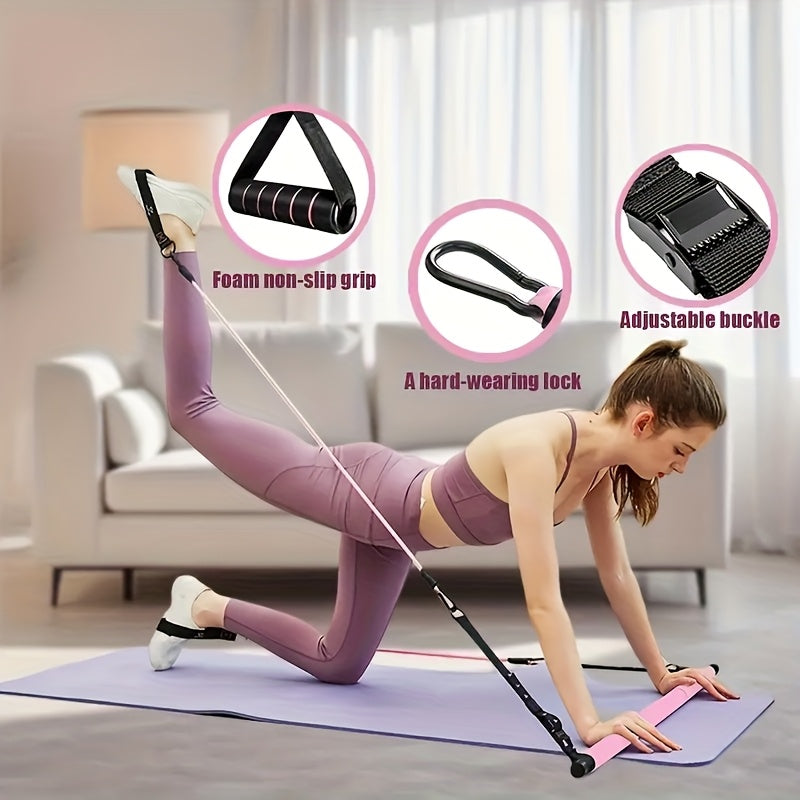 Resistance Band Pilates Bar Kit 8-Piece – 150LB Bands, Ankle Straps & Drawstring Bag, Portable Home Gym Fitness Set for Full Body Workout