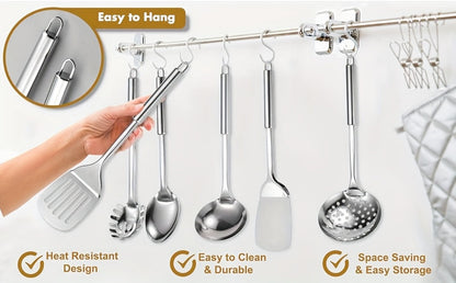 Kitchen Utensils Nine-Piece 304 Stainless Steel Set with Hanging Loops and Mixed Cooking Tools