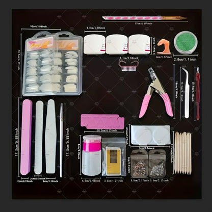 Acrylic Nail Kit with 12 Glitter Powders, Three Base Powders, Nail Tips, Forms and Application Tools
