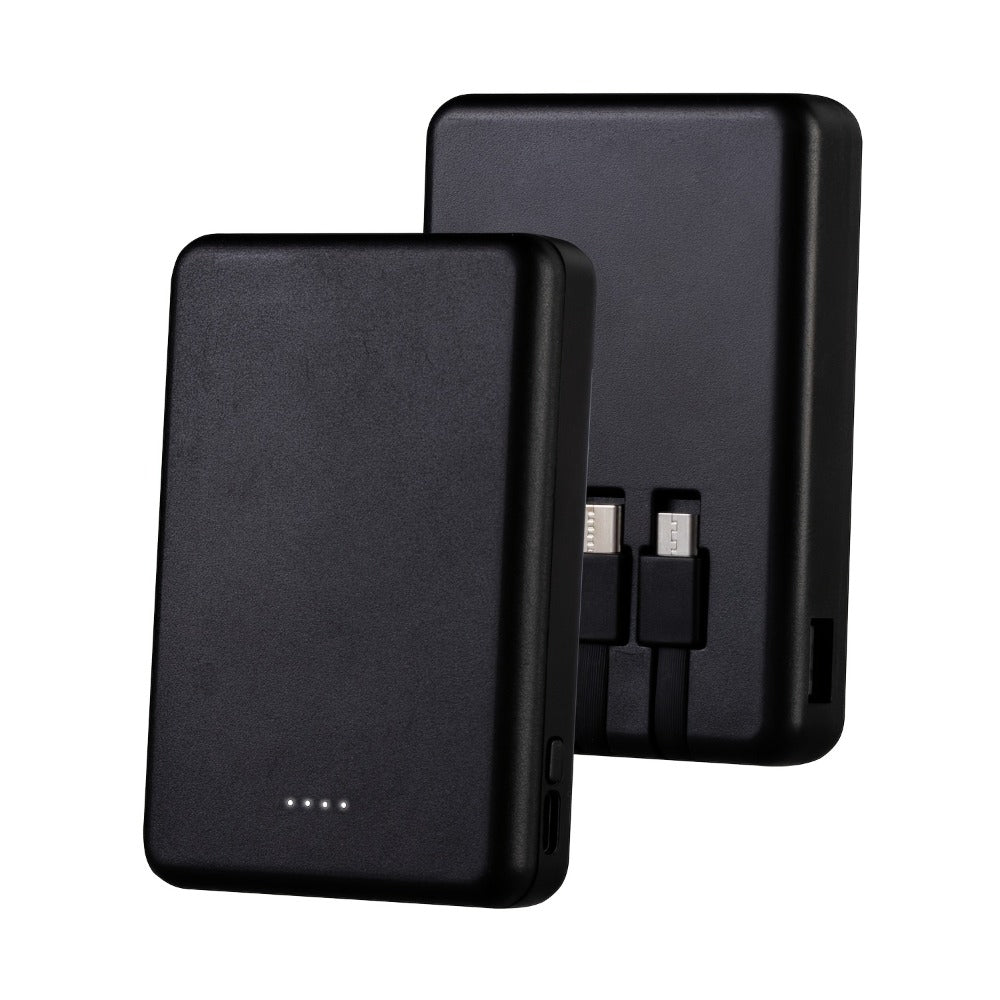 Power Bank Slim 5000mAh or 10000mAh with Built-In USB-C Cable, Four-Device Layout and LED Display