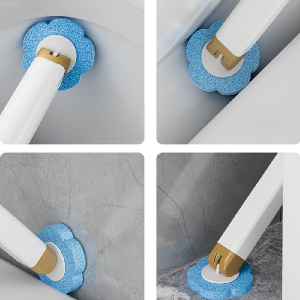Wall-Mounted Toilet Brush Set with 8 Disposable Heads | No-Drill Easy Install, Long Handle Bathroom Cleaning Brush