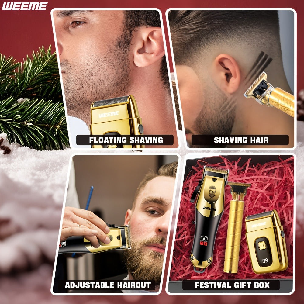Hair Clippers & Trimmers WEEME Golden Three-Piece Set with Full-Size Clipper, T-Blade Detailer and Foil Shaver