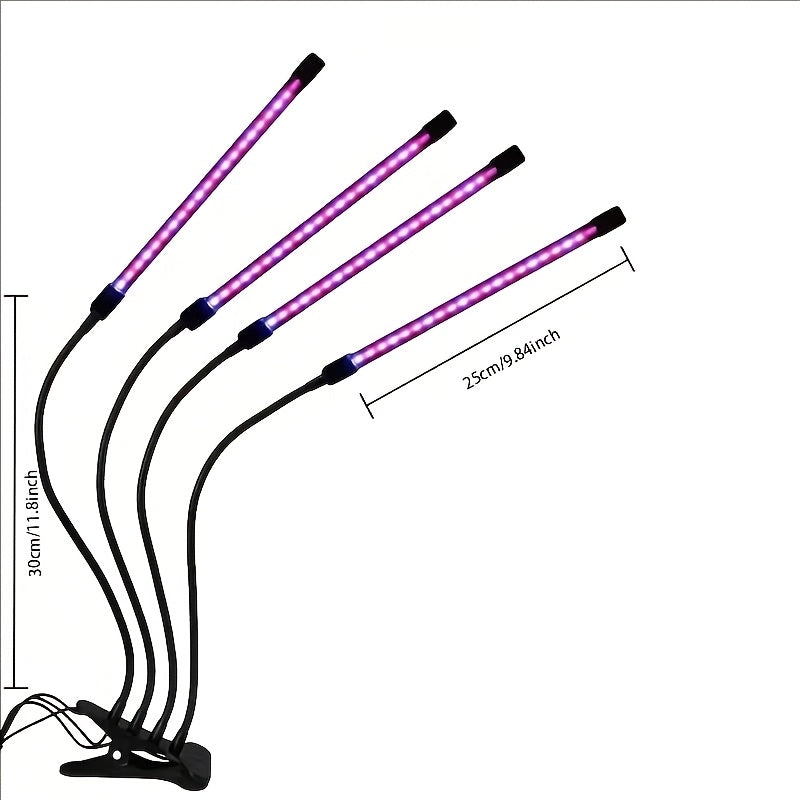 Clamp-On Red Blue LED Plant Lamp with 3, 4 or 5 Flexible Light Bars and USB Control for Shelves