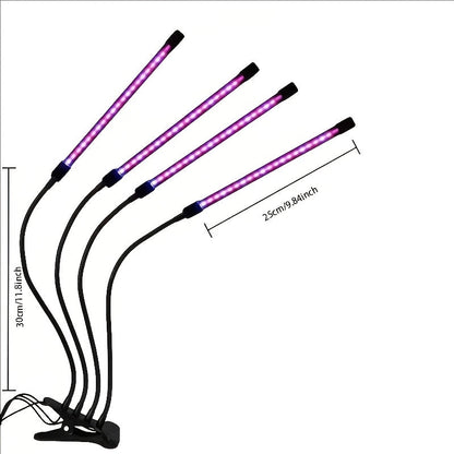 Clamp-On Red Blue LED Plant Lamp with 3, 4 or 5 Flexible Light Bars and USB Control for Shelves
