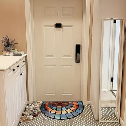 Half-Round Mosaic Bath Mat in Blue or Yellow Microfiber, 16 x 24 and 20 x 32-Inch Size Options