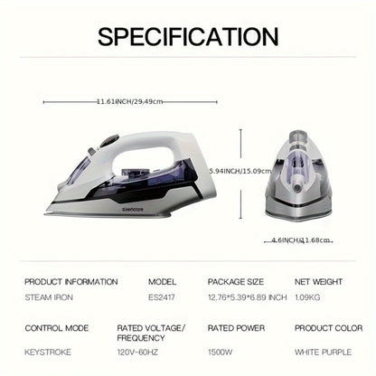 Steam Clothes Iron with Ceramic Coated Soleplate – Precision Thermostat, 3-Way Auto-Off, Self-Cleaning, Anti-Calcium & Anti-Drip