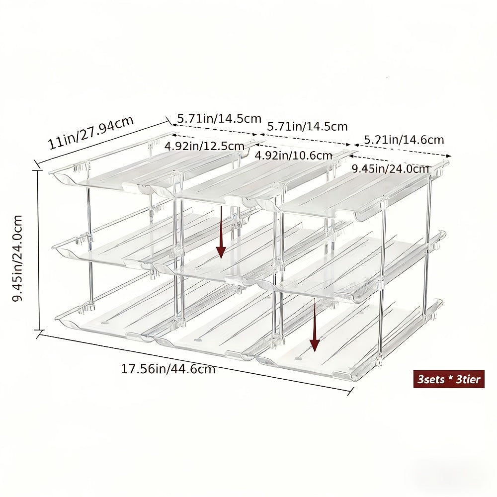 3-Tier Can Organizer Rack, 3-Set Clear Plastic Rolling Pantry and Refrigerator Storage for Up to 36 Cans
