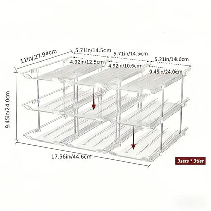 3-Tier Can Organizer Rack, 3-Set Clear Plastic Rolling Pantry and Refrigerator Storage for Up to 36 Cans