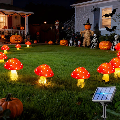 Solar Garden Lights 8-Pack Mushroom Stakes with 8 Modes in Multicolor or Red for Path Decor