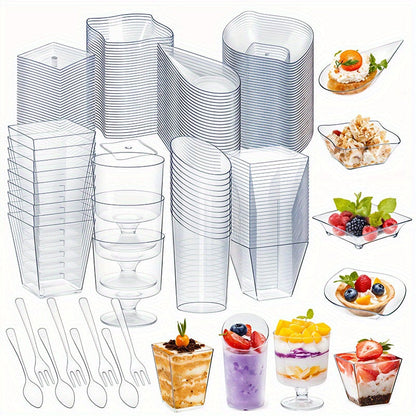 Disposable Tableware Set 400pcs Clear Dessert Plates Cups Forks Spoons Party Supplies for Entryways, Bedrooms and Living Spaces