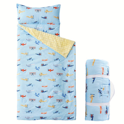 Kids Nap Mat Roll-Up Sleeping Mat for Daycare & Travel - 100% Polyester, Fun Prints for Entryways, Bedrooms and Living Spaces