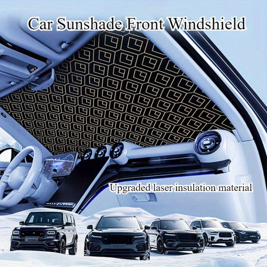 Laser Insulation Windshield Sunshade 5-Layer Thickened Front Window Heat Blocker Diamond Pattern Gold Black Fits All Vehicles Ford F150