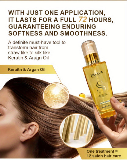 SILLKVA Argan Oil Liquid Hair Serum, Frizz Control & Flyaway Tamer, Smoothing Leave-In Treatment for Dry Damaged Hair