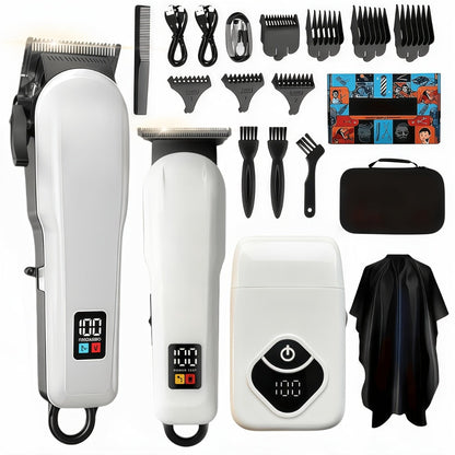 Hair Clippers & Trimmers KLY White Full-Size Clipper with LCD Display, USB Charging and Guide Comb Set