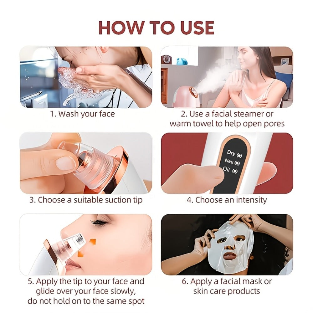 Blackhead Remover & Facial Steamer Combo - Pore Cleansing Home Spa Beauty Device for Dry Skin, Nose & Face Care