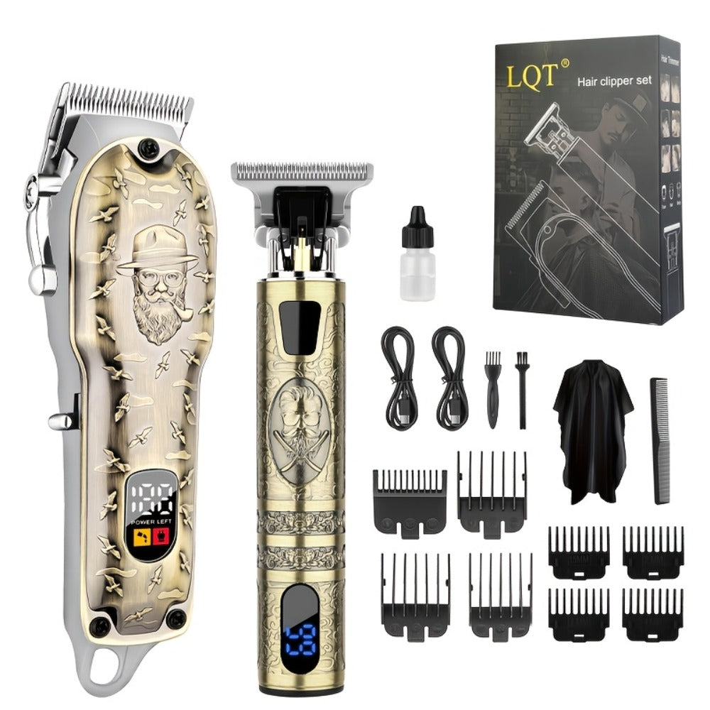 LQT Bronze Hair Clipper Set with Digital Displays, USB Charging and Choice of 2-, 3- or 4-Device Kits